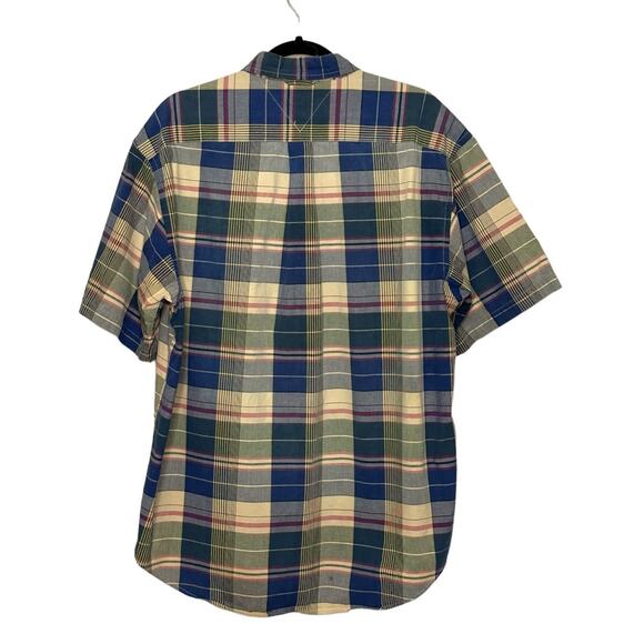 Tommy Hilfiger blue plaid short sleeves button men shirts size L - Picture 2 of 11